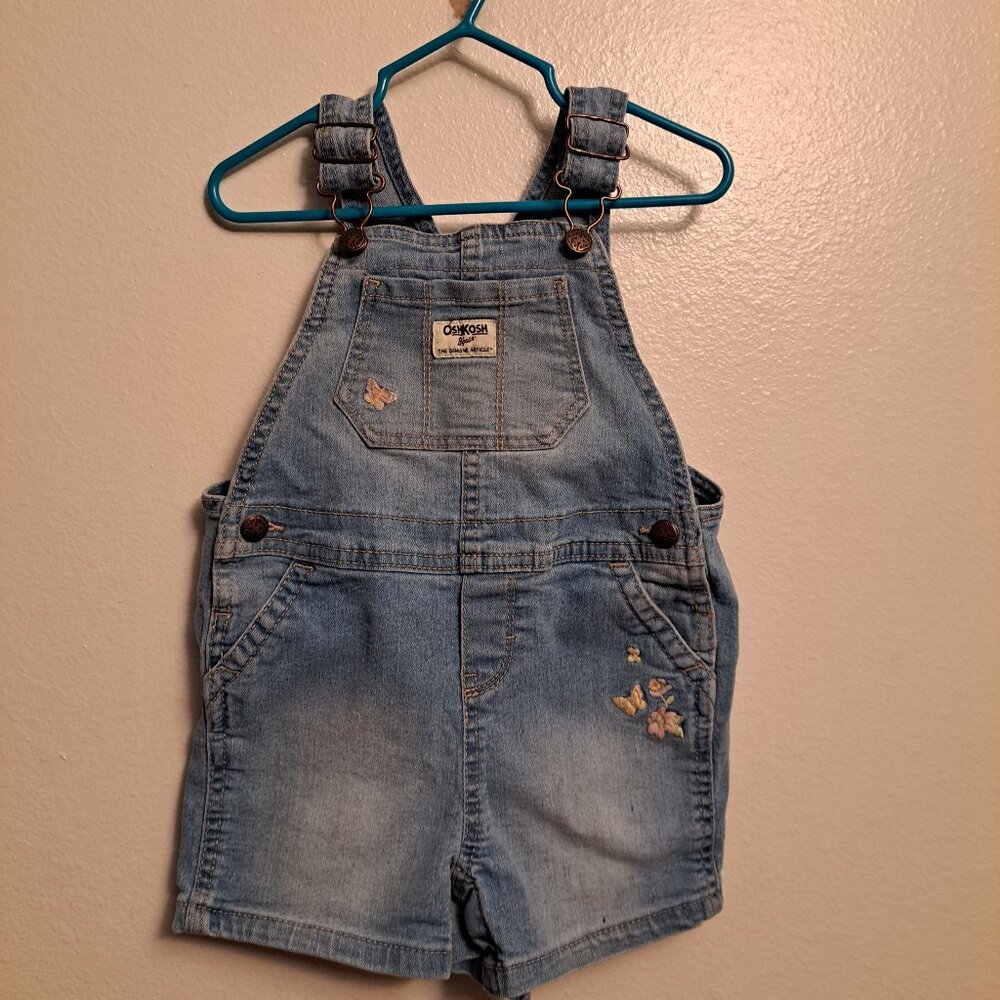 OshKosh B’Gosh Denim Overalls Shorts VestBak W/Embroidered Butterflies